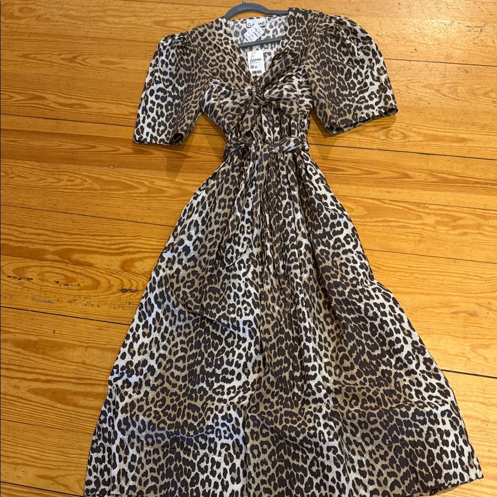 Ganni Leopard Print Tie-Front Maxi Dress - Brown/Black